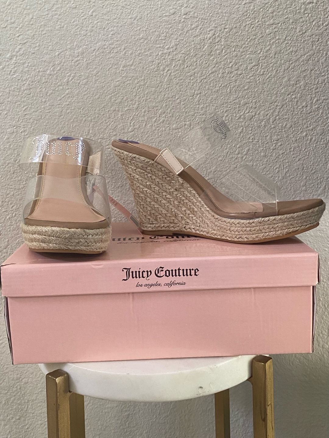 Juicy Couture Clear Strap Espadrille Wedge Sandals Size 8.5 Nude 2