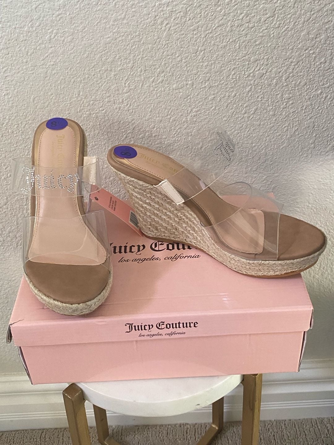 Juicy Couture Clear Strap Espadrille Wedge Sandals Size 8.5 Nude 3