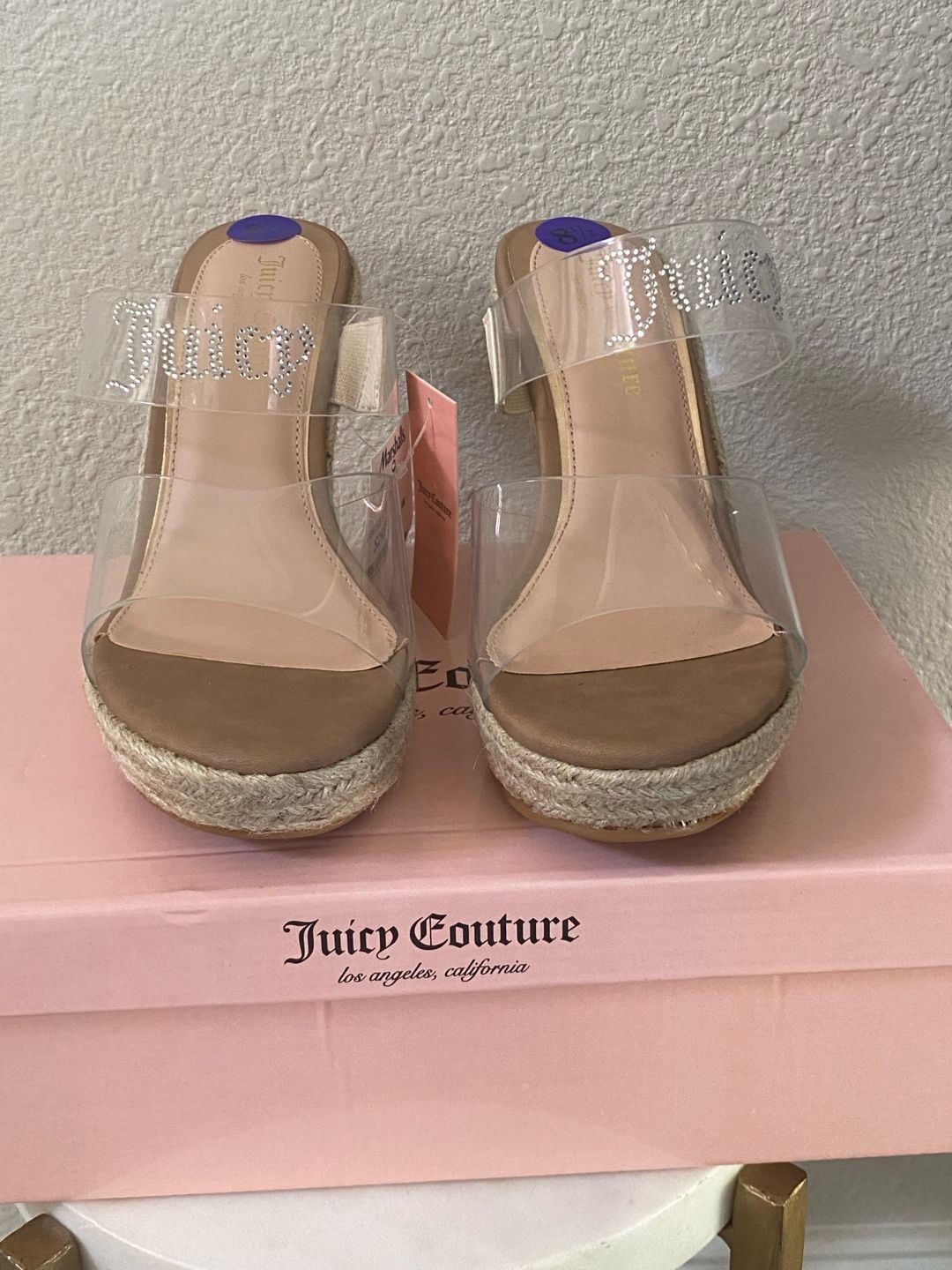 Juicy Couture Clear Strap Espadrille Wedge Sandals Size 8.5 Nude 4