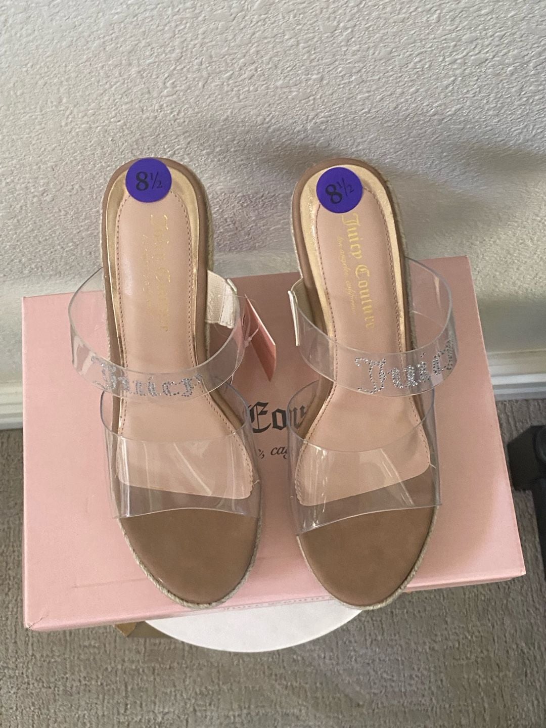 Juicy Couture Clear Strap Espadrille Wedge Sandals Size 8.5 Nude 5