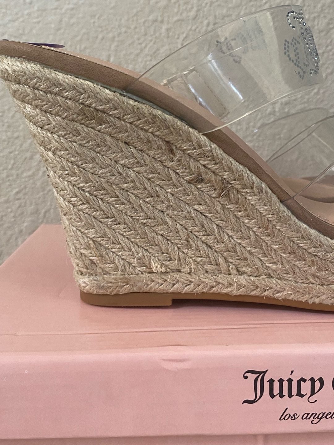 Juicy Couture Clear Strap Espadrille Wedge Sandals Size 8.5 Nude 7