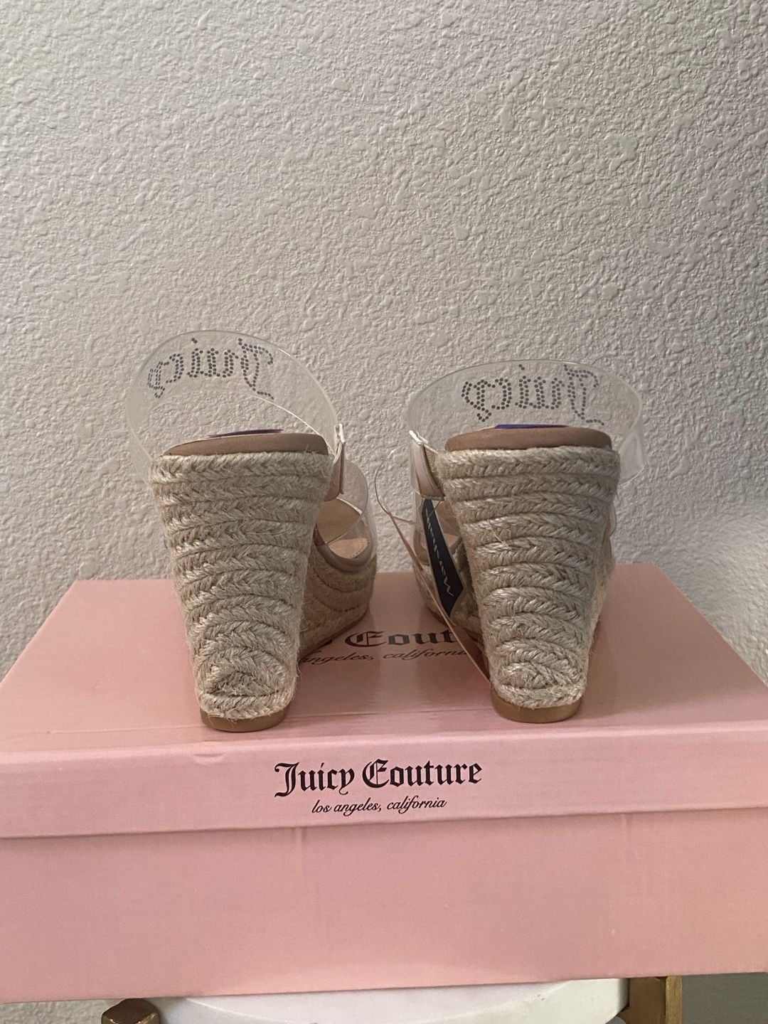 Juicy Couture Clear Strap Espadrille Wedge Sandals Size 8.5 Nude 8