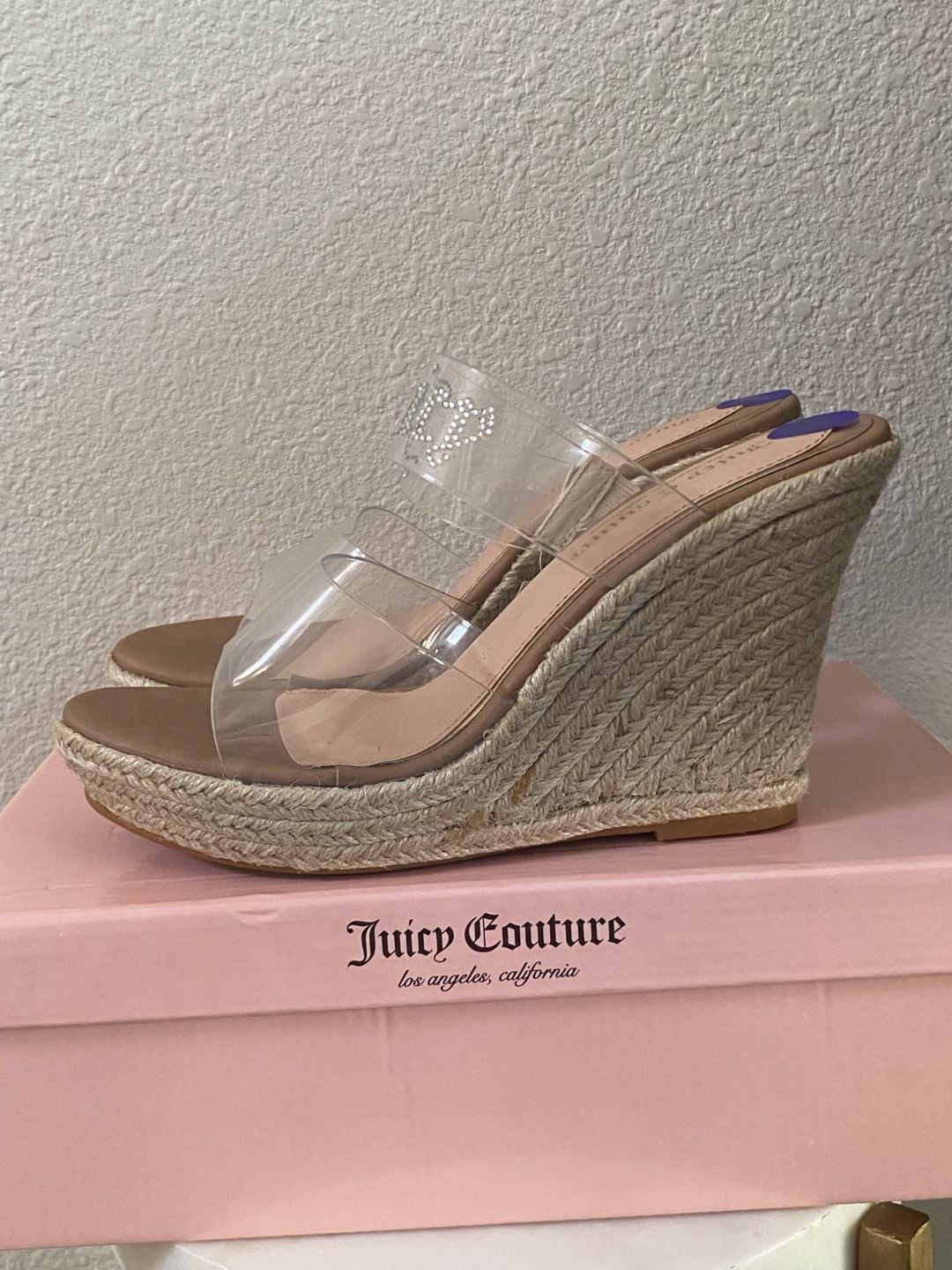 Juicy Couture Clear Strap Espadrille Wedge Sandals Size 8.5 Nude 9