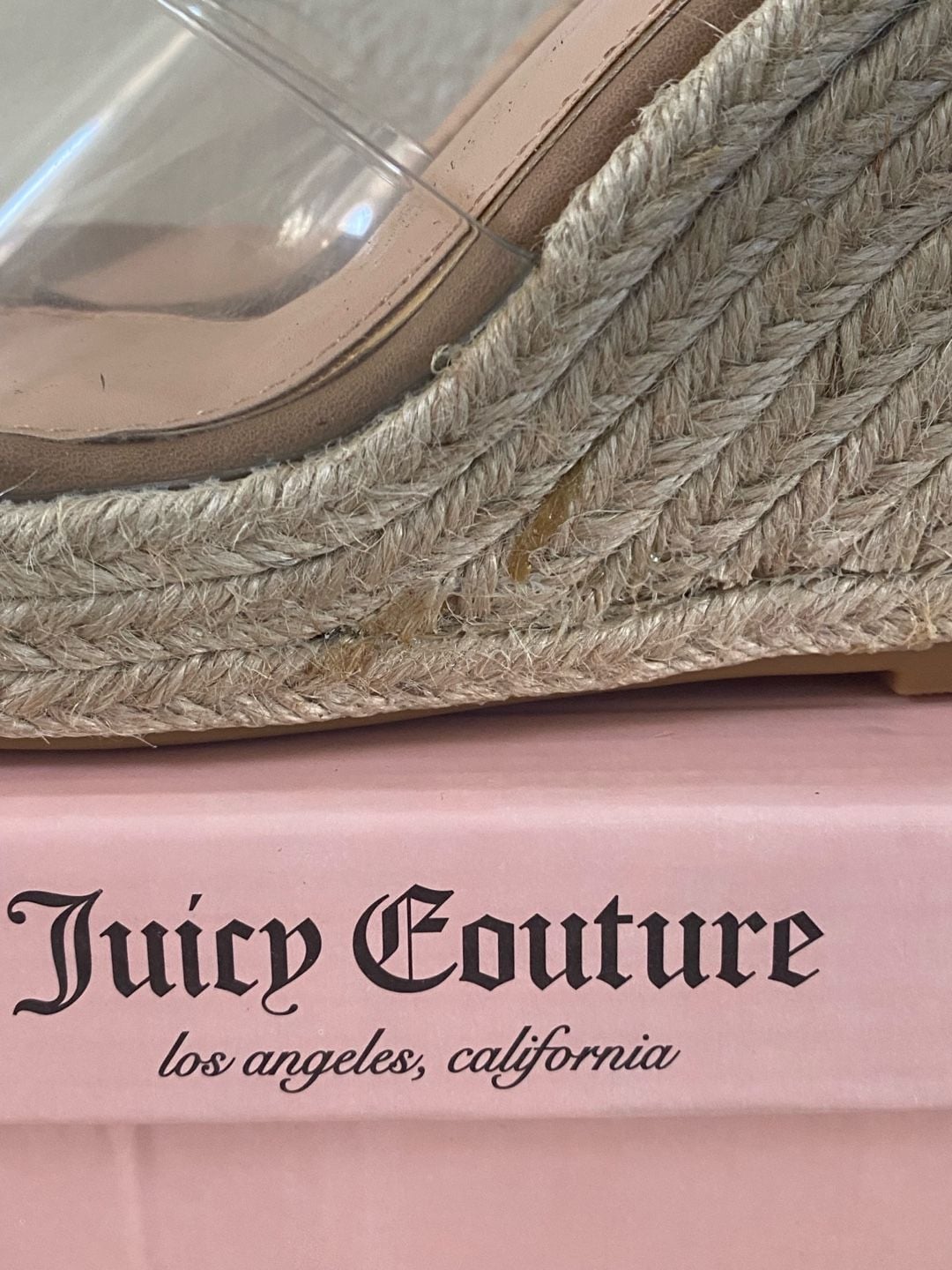 Juicy Couture Clear Strap Espadrille Wedge Sandals Size 8.5 Nude 10