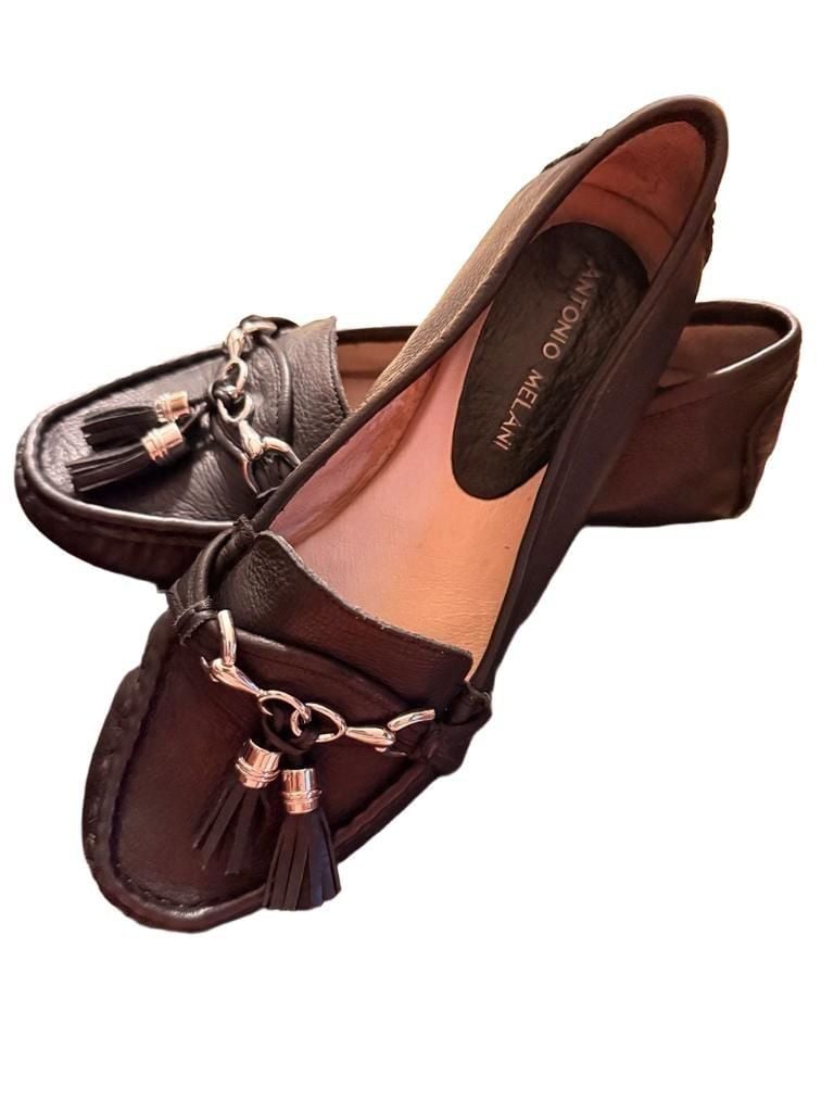 Antonio Melani Black Leather Tassel Driving Loafers 4