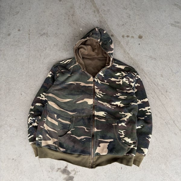 Vintage Reversible Camouflage Thermal Zip Up Hoodie Olive Green