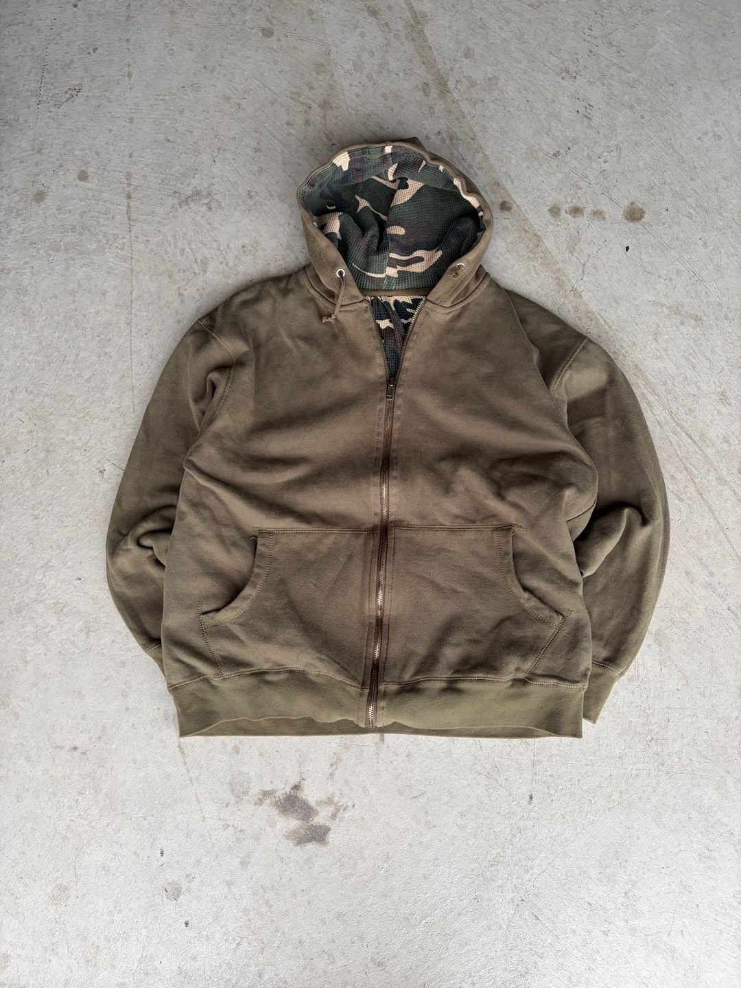 Vintage Reversible Camouflage Thermal Zip Up Hoodie Olive Green 3