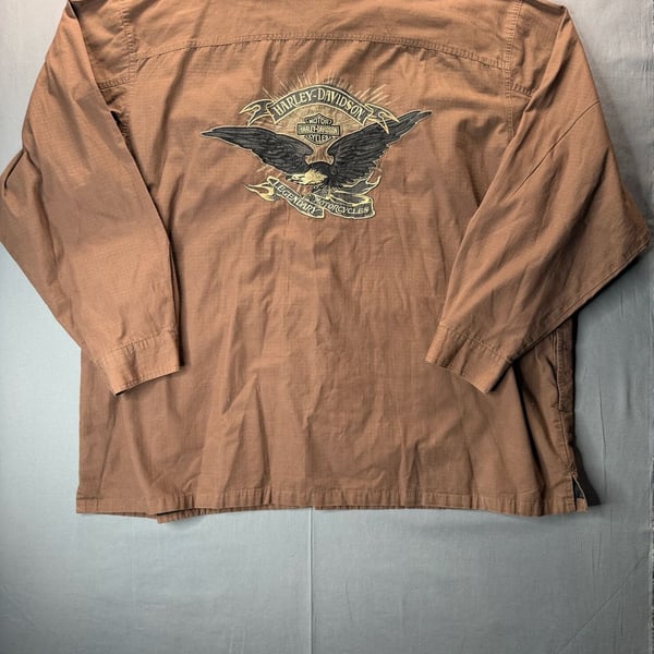 Harley-Davidson Long Sleeve Button-Up Shirt Size 5XL Brown Ripstop Embroidered