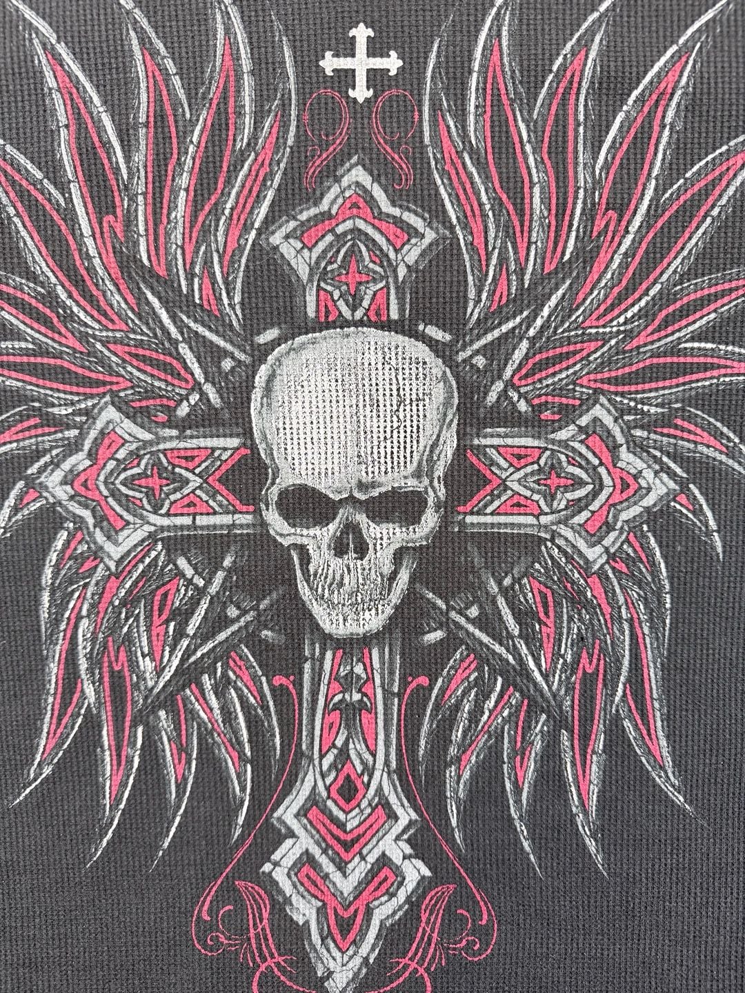 No Boundaries Skull Cross Thermal Shirt Size XL Black Red Y2K 5