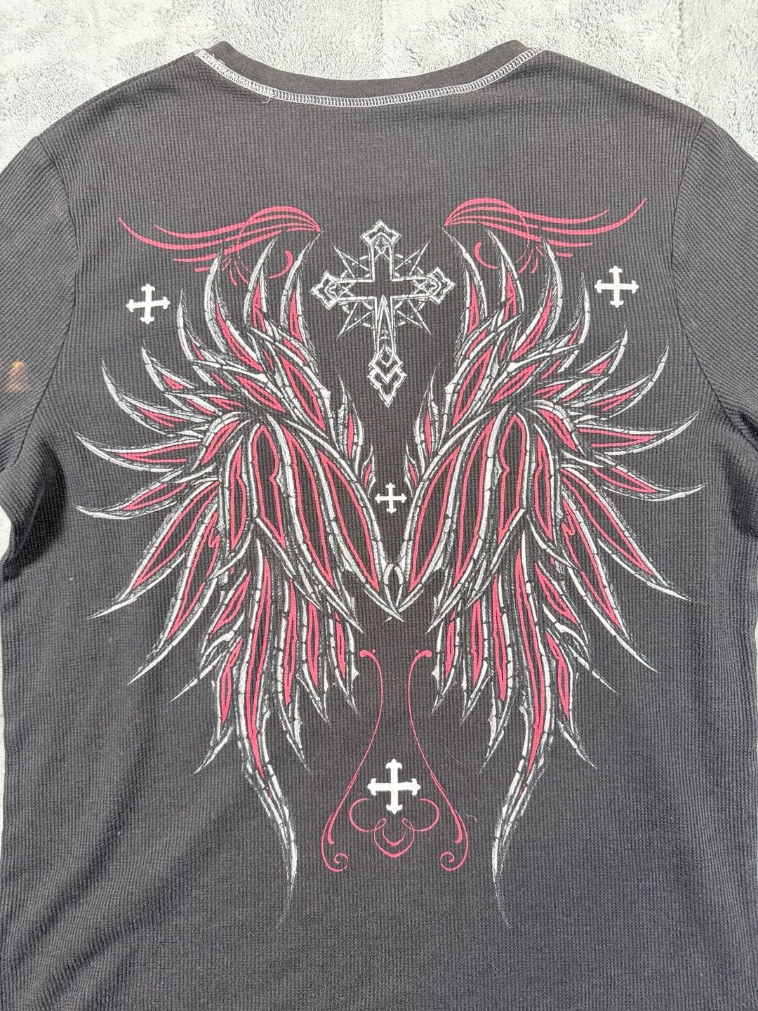 No Boundaries Skull Cross Thermal Shirt Size XL Black Red Y2K 15