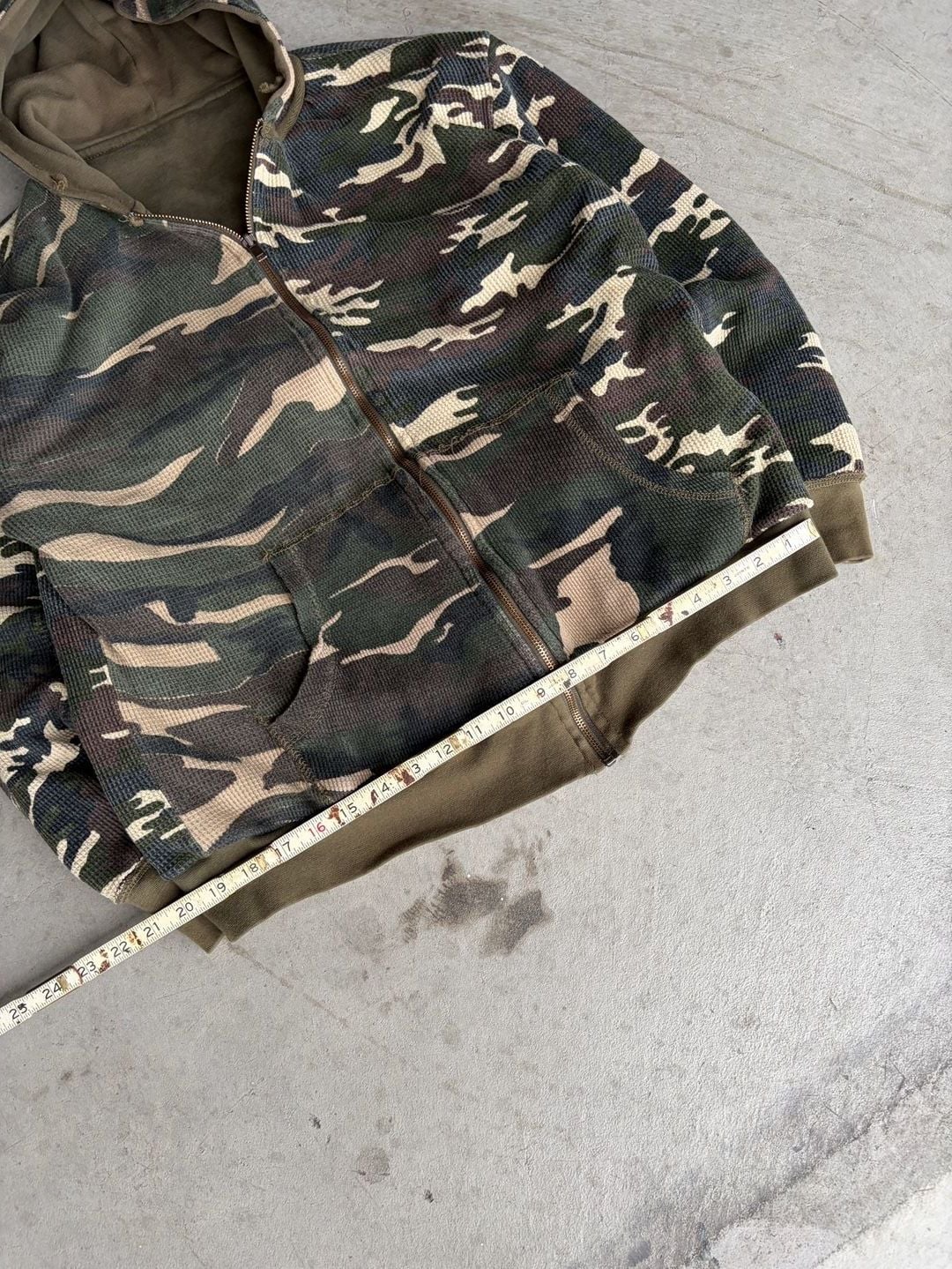 Vintage Reversible Camouflage Thermal Zip Up Hoodie Olive Green 6