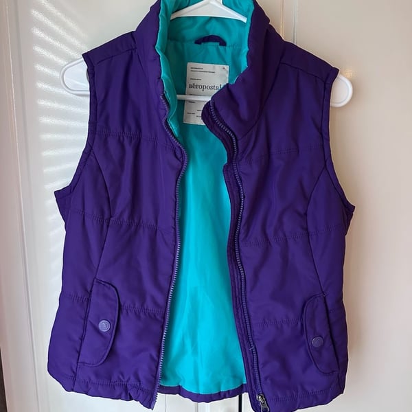 Aeropostale Puffer Vest Size S Purple Teal Zip Up Quilted Sleeveless
