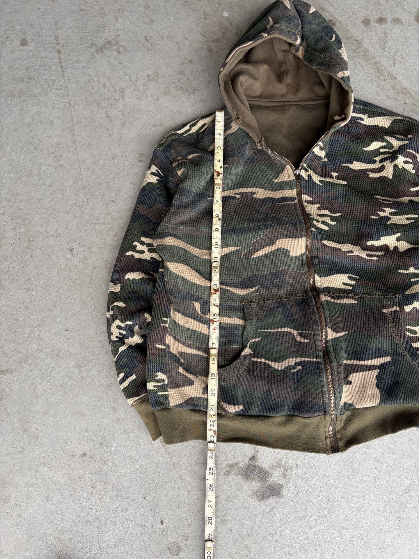 Vintage Reversible Camouflage Thermal Zip Up Hoodie Olive Green 5
