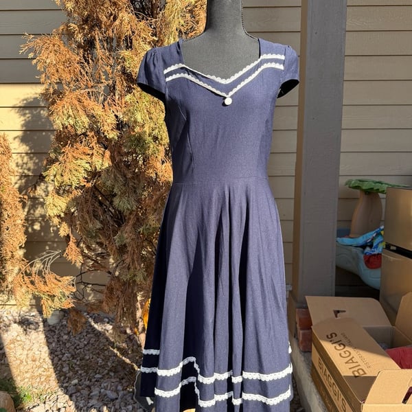 MUXXN Vintage Sailor Dress Size L Navy Blue Retro Pin Up