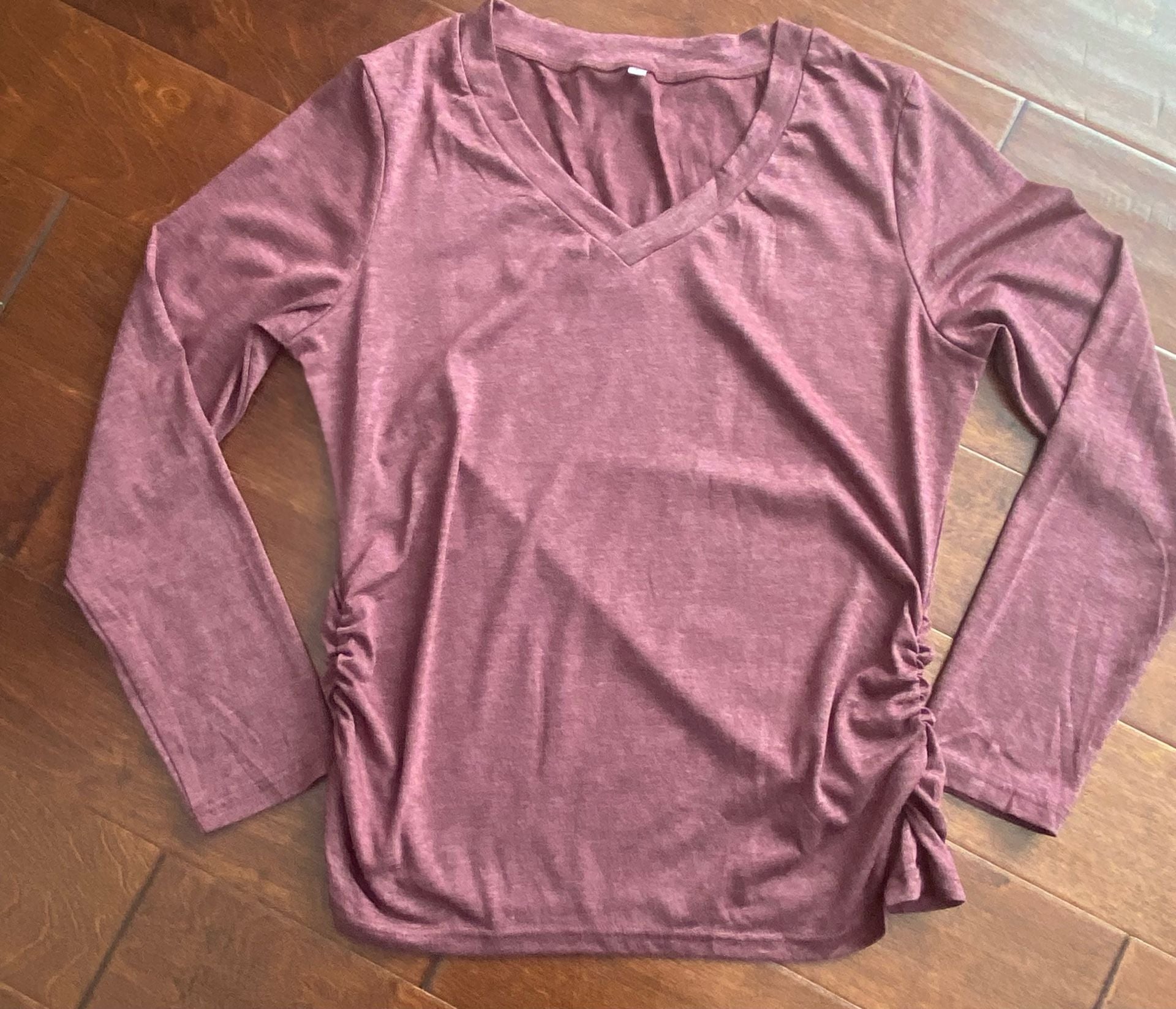 Unbranded V-Neck Long Sleeve Ruched Top Size L Mauve Heather Casual Shirt 2