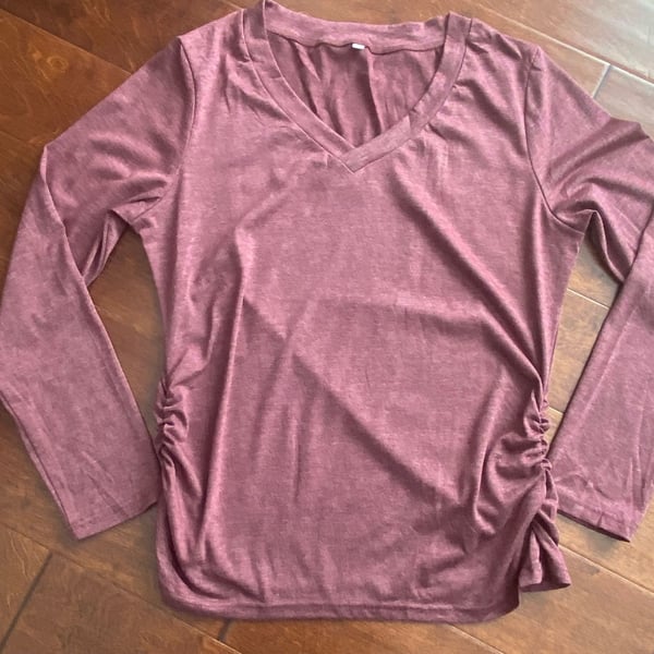 Unbranded V-Neck Long Sleeve Ruched Top Size L Mauve Heather Casual Shirt