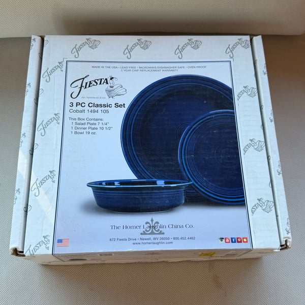 RETIRED Fiesta 3 PC Classic Set Cobalt 1494 105 Dinner Plate Salad Plate Bowl