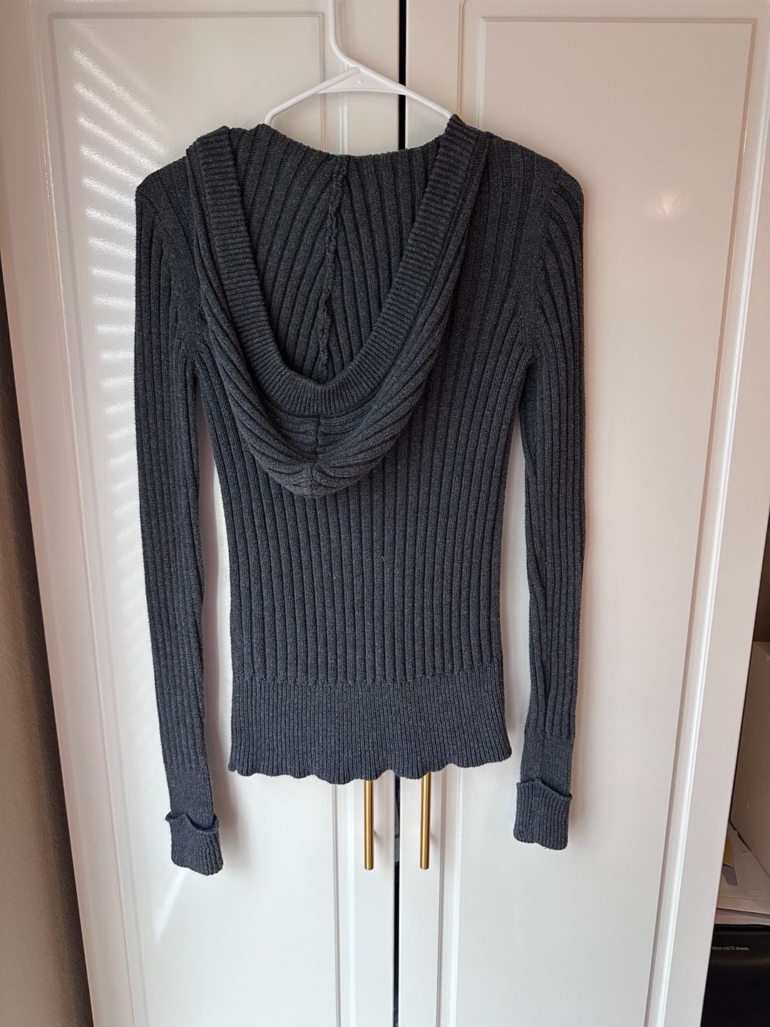 Aeropostale Ribbed Knit Hooded Cardigan Size M Gray Button Zip Pockets 3