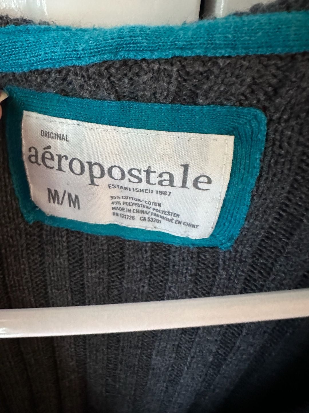 Aeropostale Ribbed Knit Hooded Cardigan Size M Gray Button Zip Pockets 4