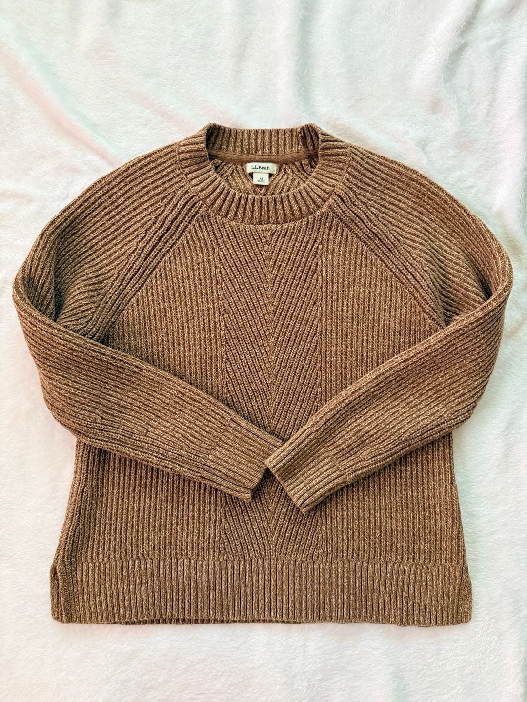 Womens L.L. Bean Mariner Shaker Sweater Crewneck Size M PET Brown 3