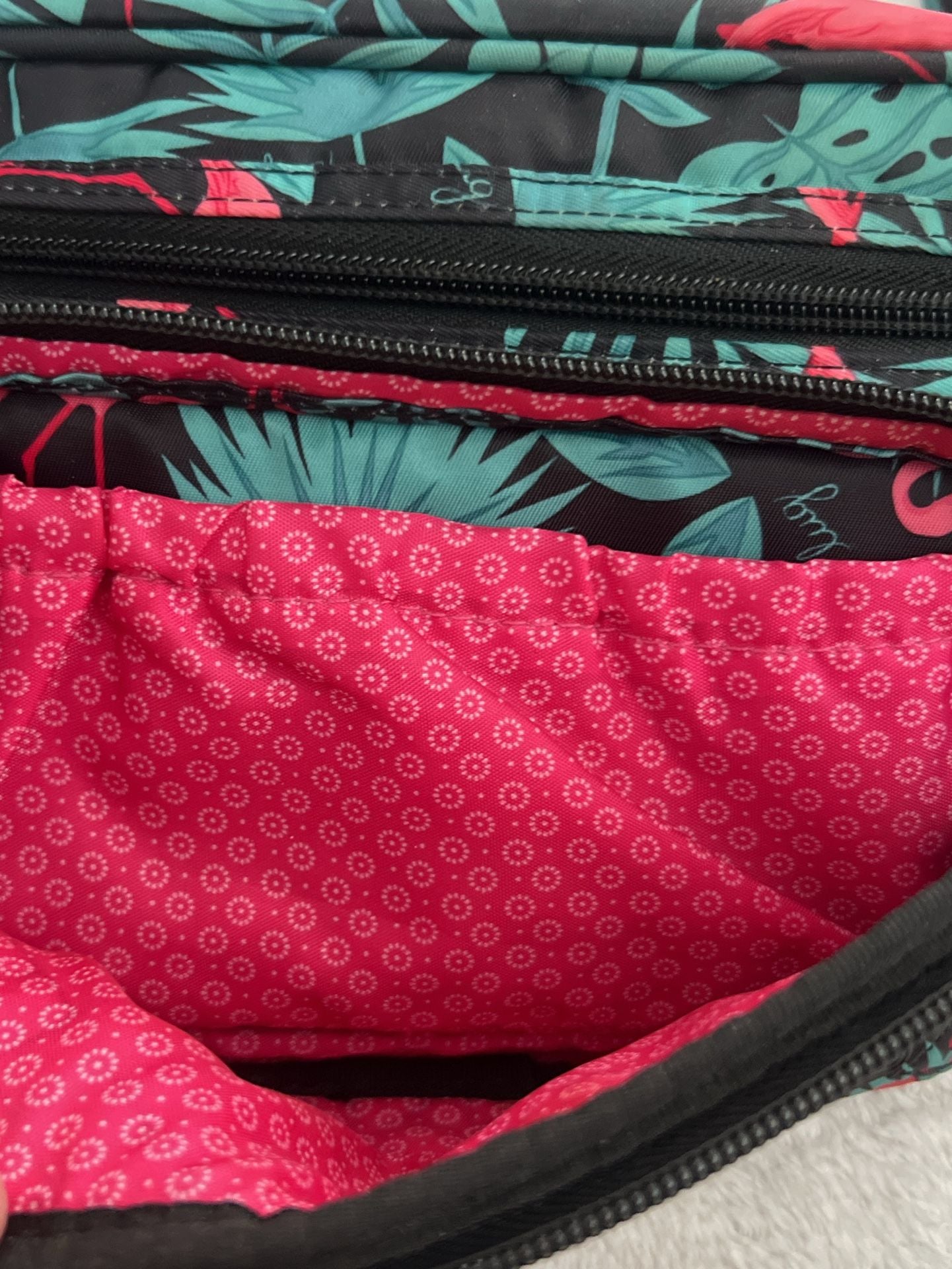 Lug Carousel Crossbody Bag Flamingo Black Tropical Quilted 4