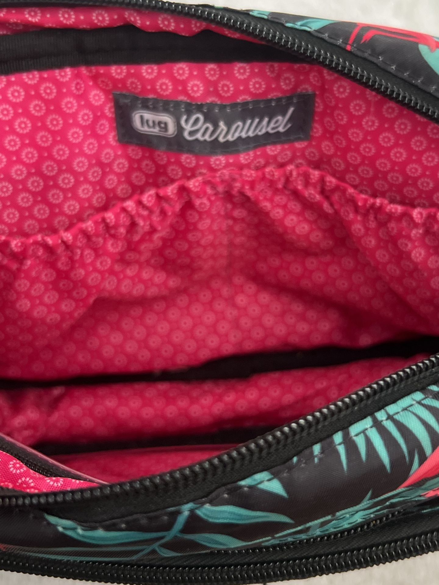 Lug Carousel Crossbody Bag Flamingo Black Tropical Quilted 6