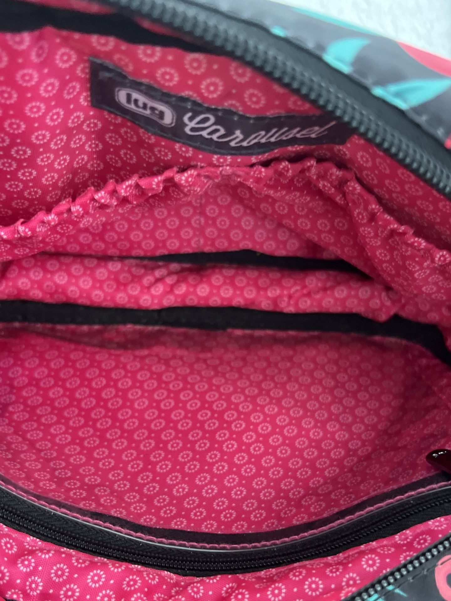 Lug Carousel Crossbody Bag Flamingo Black Tropical Quilted 7