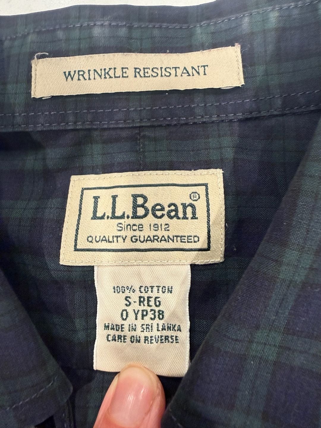 L.L. Bean Plaid Wrinkle Resistant Shirt S-Reg Blue Green 100% Cotton 3