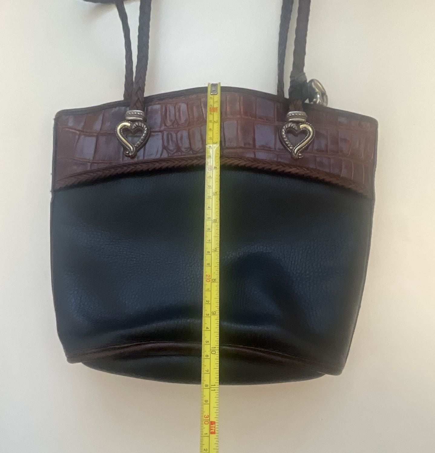 Brighton Leather Shoulder Bag Black Brown Croco Embossed Heart 8