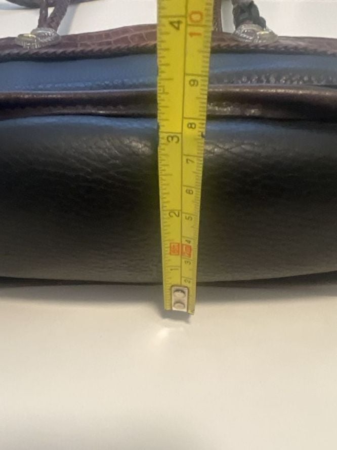 Brighton Leather Shoulder Bag Black Brown Croco Embossed Heart 9