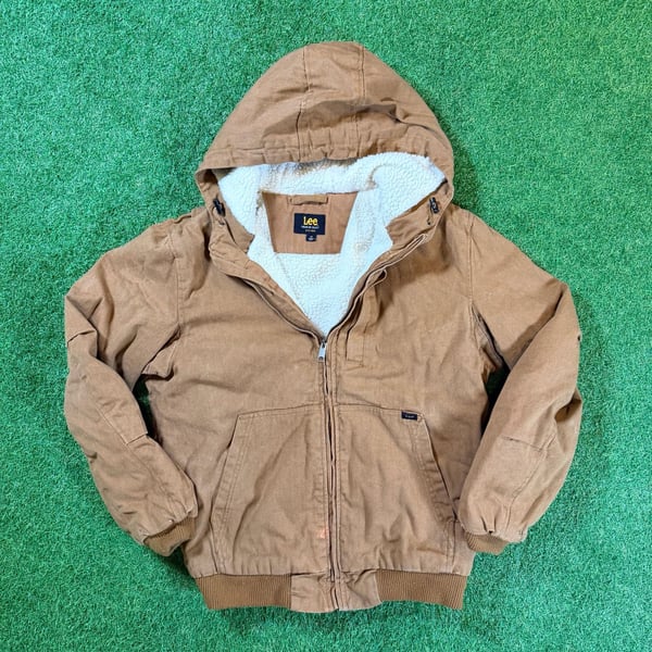 Lee Premium Select Canvas Sherpa Lined Hooded Jacket Size M Brown