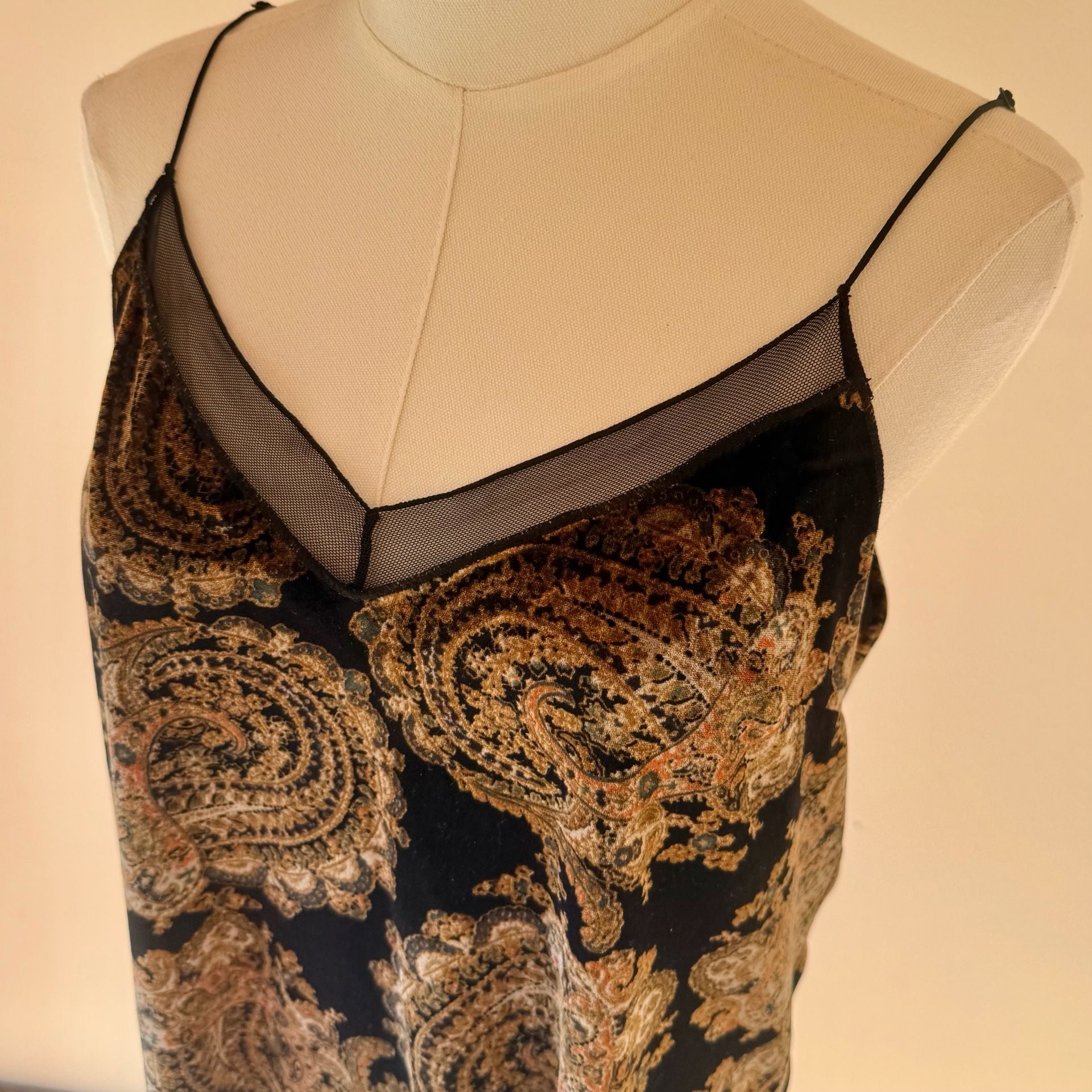 Free People Velvet Paisley Black Cami Tank Top 7