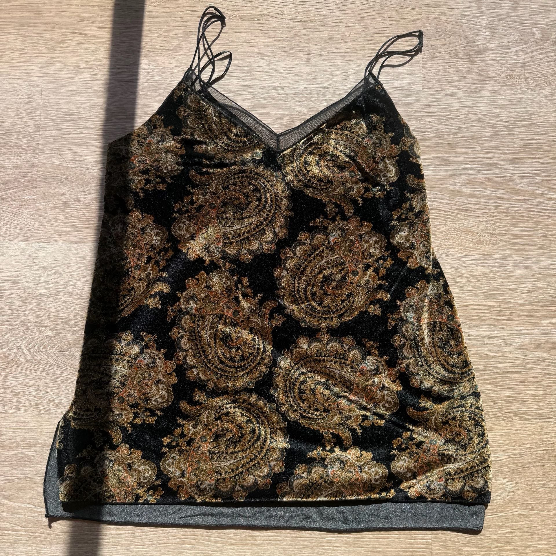 Free People Velvet Paisley Black Cami Tank Top 11