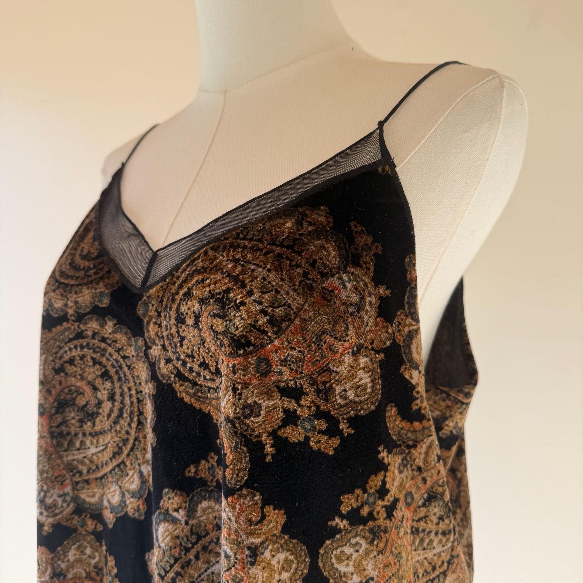 Free People Velvet Paisley Black Cami Tank Top 12