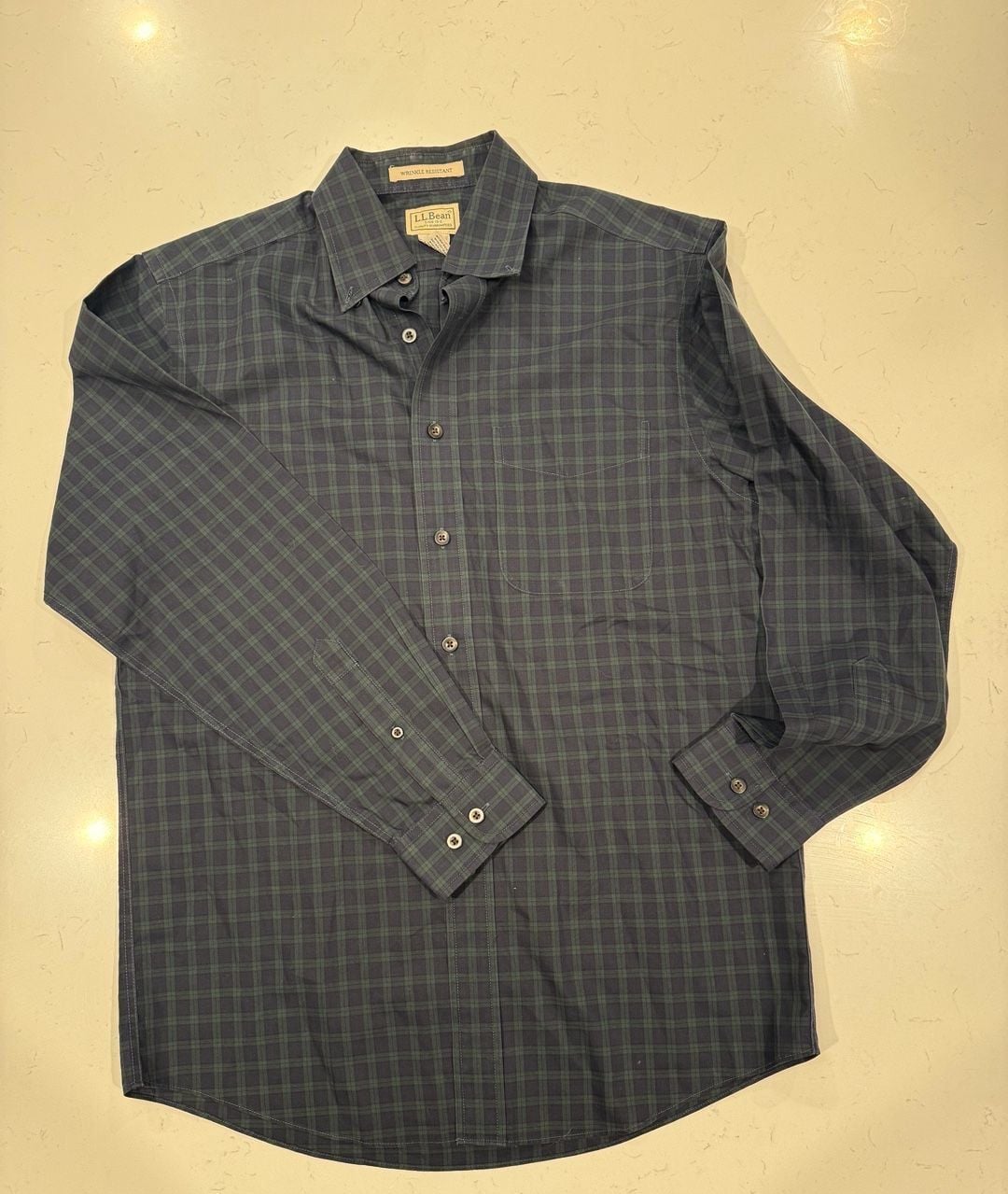 L.L. Bean Plaid Wrinkle Resistant Shirt S-Reg Blue Green 100% Cotton 2