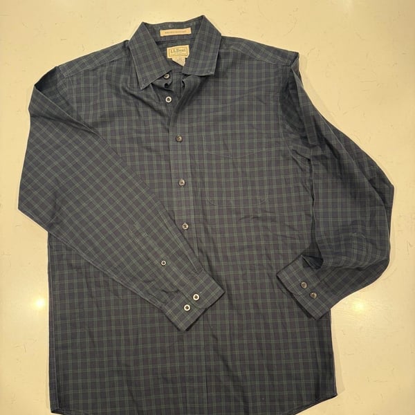 L.L. Bean Plaid Wrinkle Resistant Shirt S-Reg Blue Green 100% Cotton