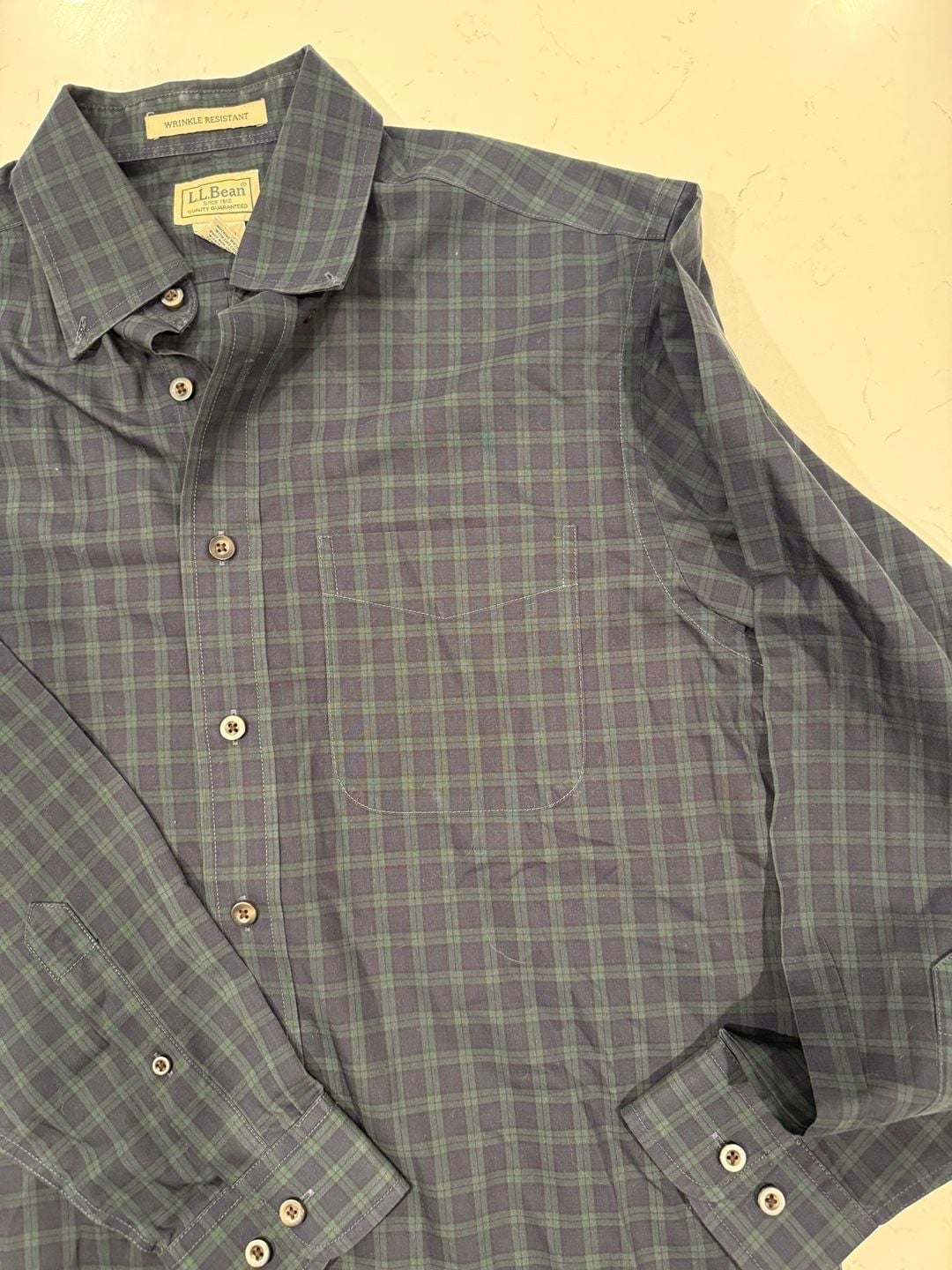 L.L. Bean Plaid Wrinkle Resistant Shirt S-Reg Blue Green 100% Cotton 4