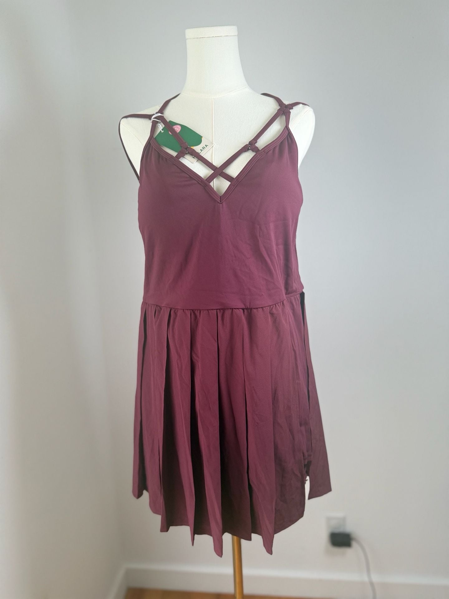 Halara Breezeful™ Backless Pleated 2-in-1 Pocket Mini Active Dress XL Amaranth 4