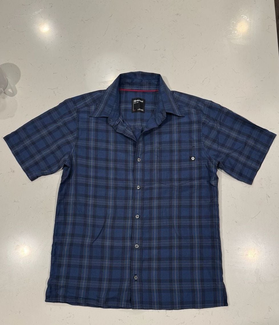 Marmot Eldridge Short Sleeve Plaid Shirt Size S Blue 2