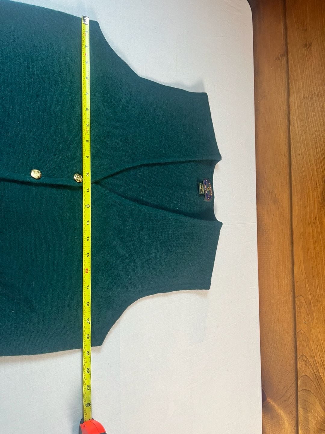 Charter Club Wool Vest LargeGreen Gold Buttons Bow Back Dark Acadamia 8