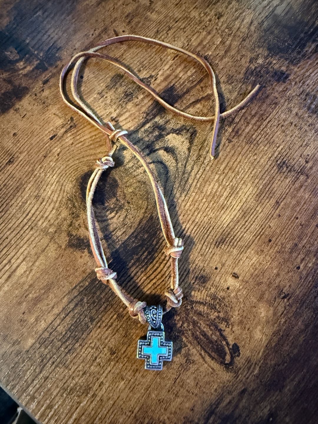 Unbranded Sterling Silver 925 Turquoise Cross Leather Cord Necklace 2