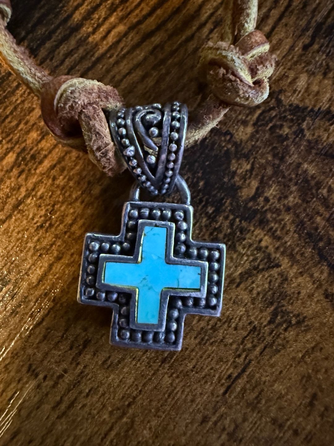 Unbranded Sterling Silver 925 Turquoise Cross Leather Cord Necklace 3