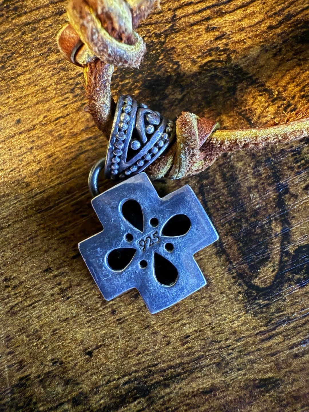 Unbranded Sterling Silver 925 Turquoise Cross Leather Cord Necklace 4