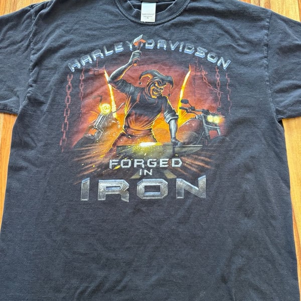 Vintage Harley-Davidson Forged In Iron Jester T-Shirt Size XL