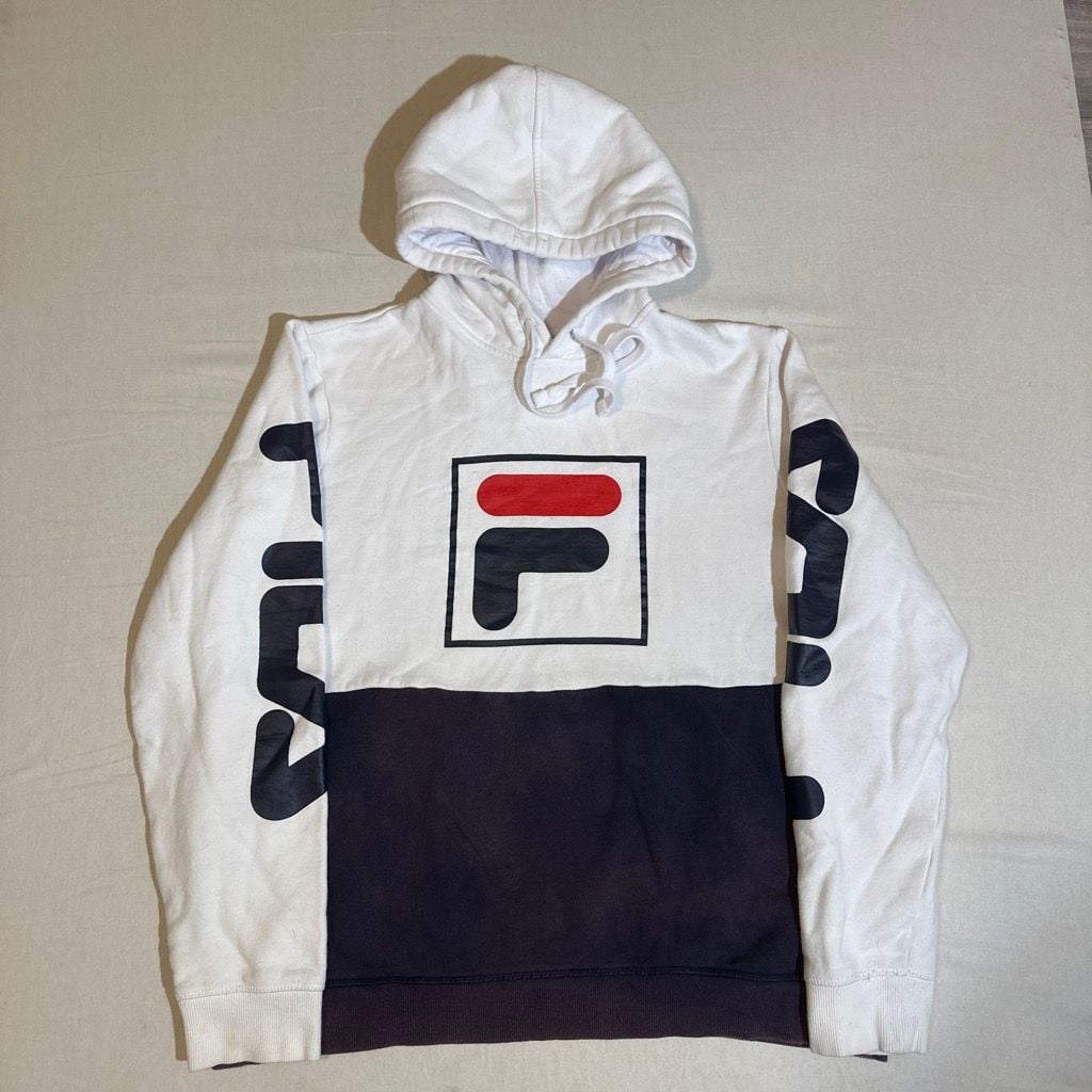 FILA Marzio White Navy Pullover Hoodie Size L 2
