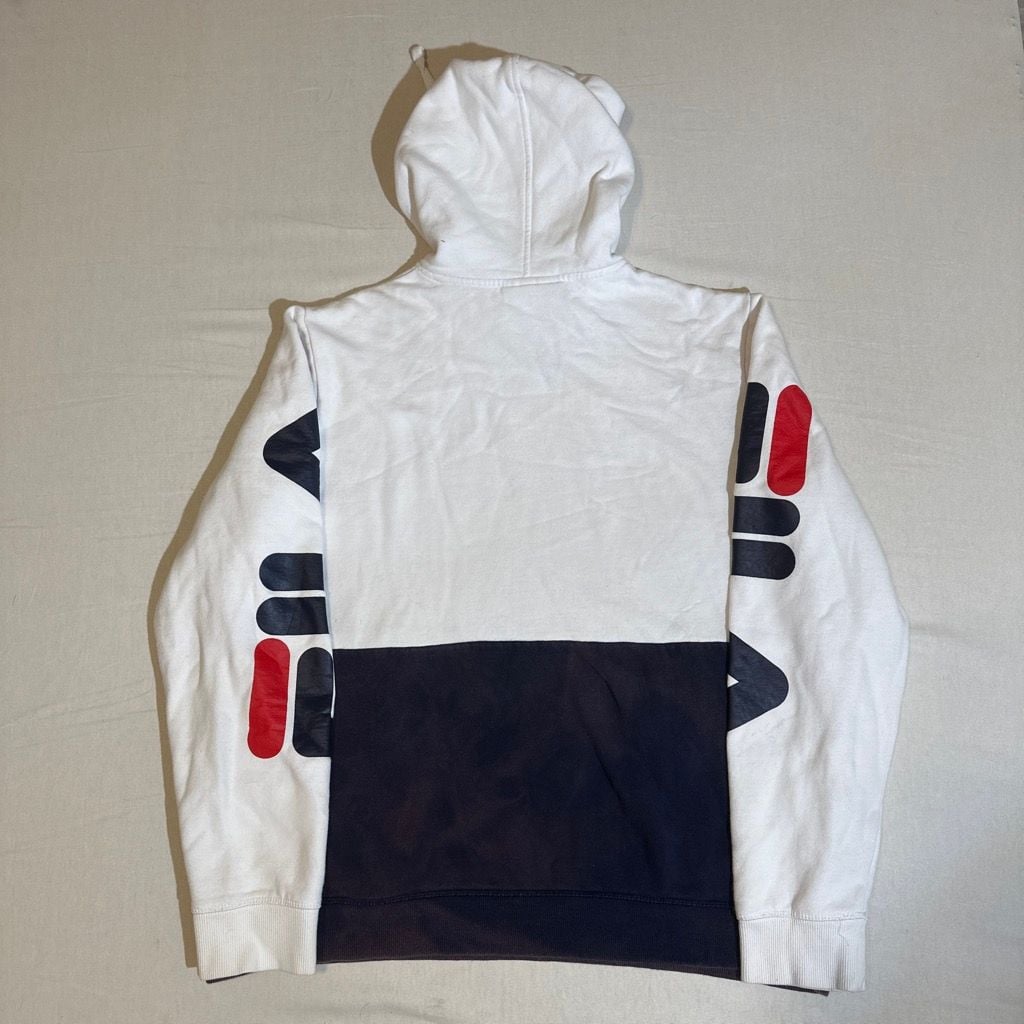 FILA Marzio White Navy Pullover Hoodie Size L 3