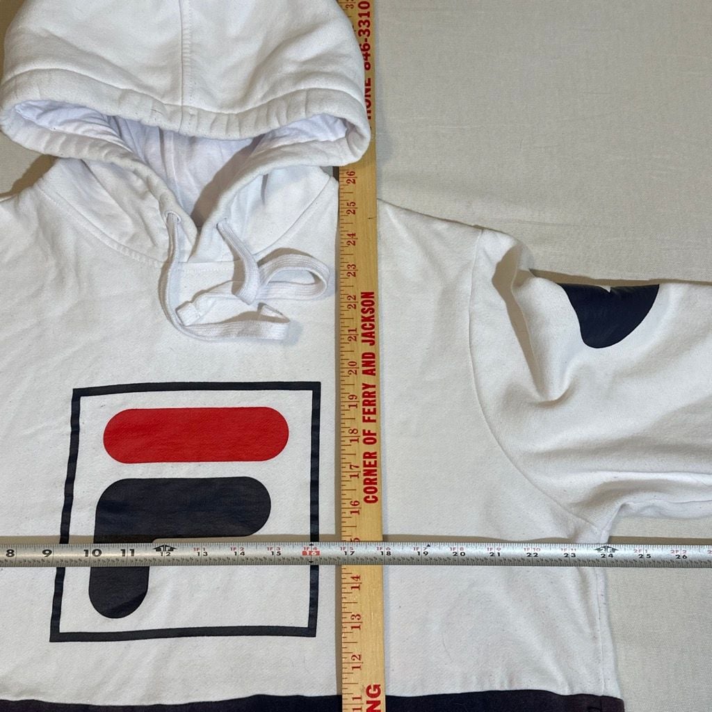FILA Marzio White Navy Pullover Hoodie Size L 4