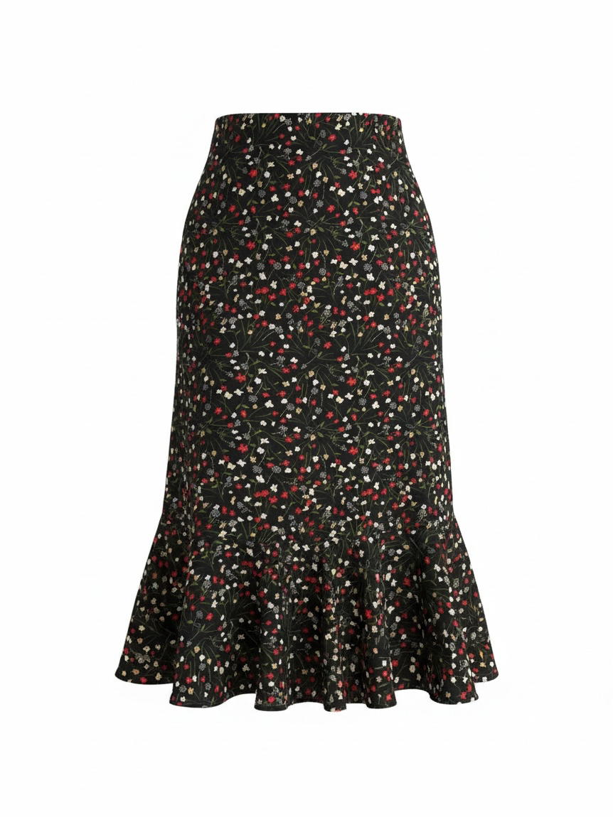 Sag Harbor Floral Midi Skirt Size 18 Ruffle Hem Black 2