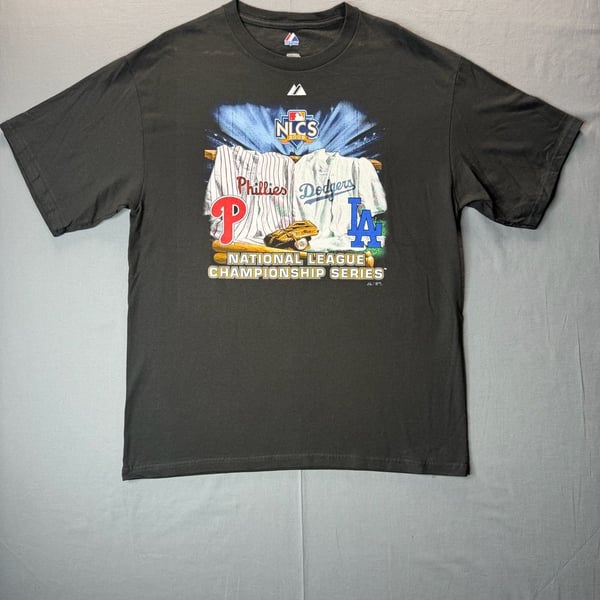 Majestic 2009 Playoffs NLCS Phillies Vs Dodgers T-Shirt Black Graphic Large