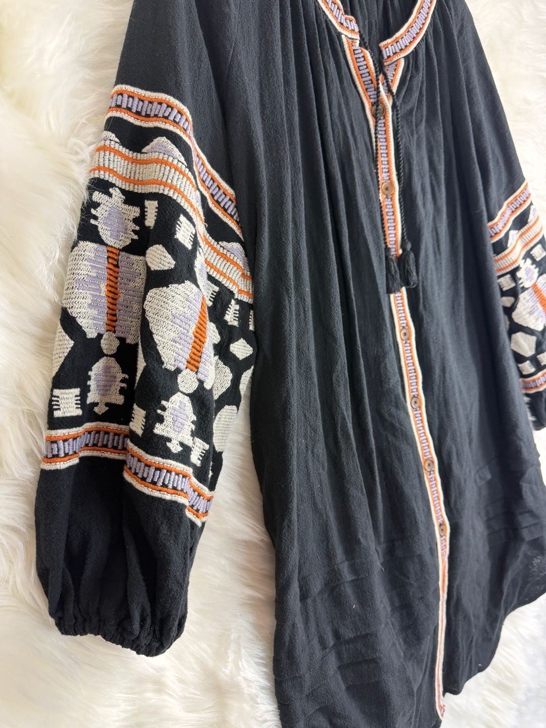 Free People Dress Size S Black Embroidered Boho Kaftan Tunic 3